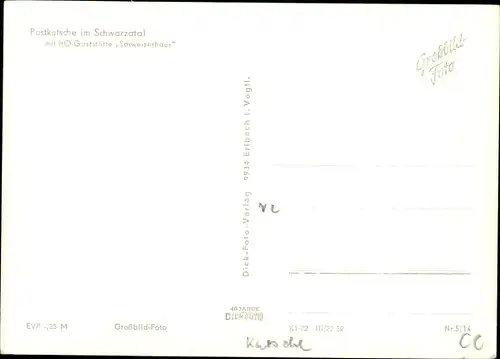 Ak Schwarzburg in Thüringen, Postkutsche im Schwarzatal mit HO Gaststätte Schweizerhaus