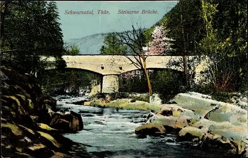 Ak Bad Blankenburg Schwarzatal in Thüringen, Steinerne Brücke