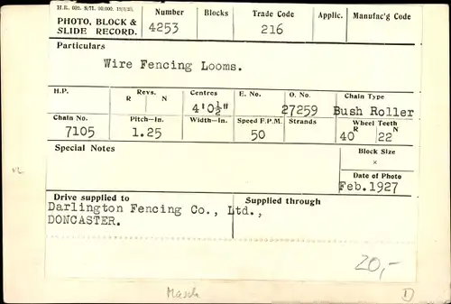 Foto Wire Fencing Looms, Darlington Fencing Co. Ltd., Doncaster, Herstellung von Drahtzäumen