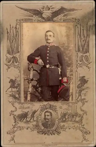 Passepartout Kabinett Foto Deutscher Soldat in Uniform, Standportrait, coloriert