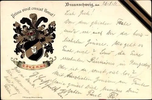 Studentika Litho Braunschweig in Niedersachsen, D.P.V. d. H. W. G., Prima vivat crescat Floreat