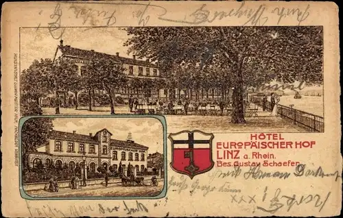 Litho Linz am Rhein, Hotel Europäischer Hof, Wappen