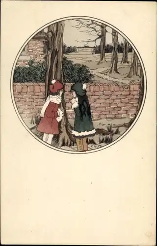 Künstler Ak Heijligers, Netty, Zwei Mädchen unterhalten sich