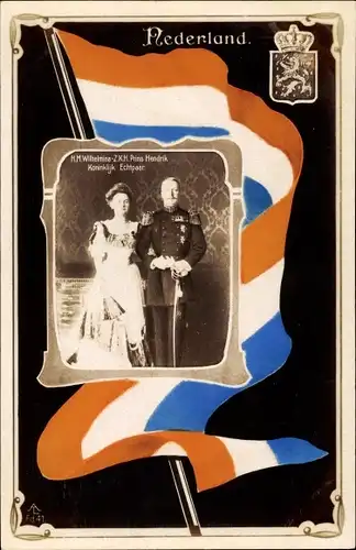 Wappen Passepartout Ak Königin Wilhelmina der Niederlande, Prinz Hendrik