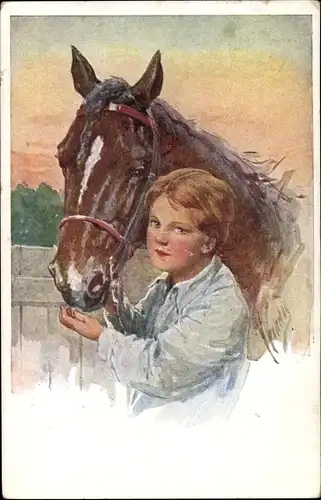 Künstler Ak Feiertag, K., Kind mit Pferd