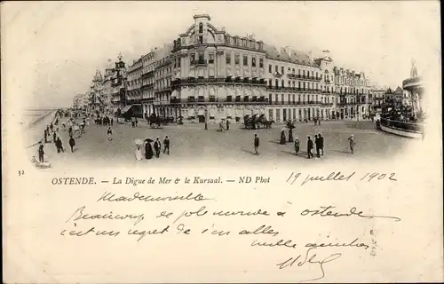 Ak Oostende Ostende Westflandern, La Digue de Mer et le Kursaal