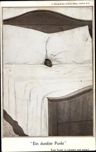 Künstler Ak Ein dunkler Punkt, Studie in schwarz und weiß, Kind im Bett