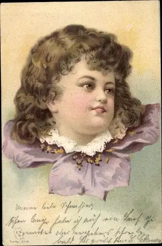 Präge Litho Mädchenportrait, Blüte als Kragen