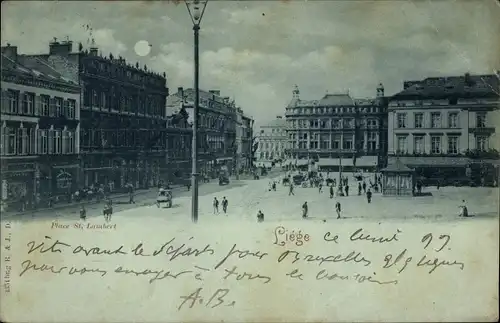 Mondschein Ak Liège Lüttich Wallonien, Place St. Lambert