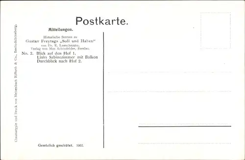 Künstler Ak Loeschmann, E., Wrocław Breslau Schlesien, Sabinezimmer, Hof 1, Soll und Haben