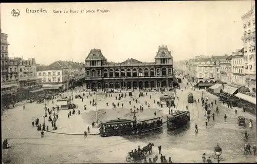 Ak Brüssel Belgien, Gare du Nord et place Rogier, Straßenbahn 61