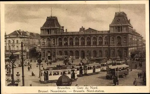 Ak Bruxelles Brüssel, Gare du Nord, Straßenbahnen