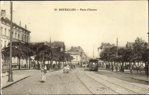 Ak Bruxelles Brüssel, Porte d'Anvers, Straßenbahn