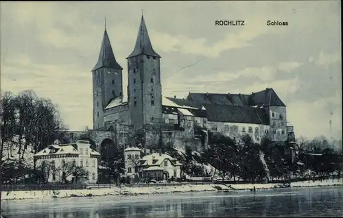 Ak Rochlitz an der Mulde, Schloss, Winteransicht