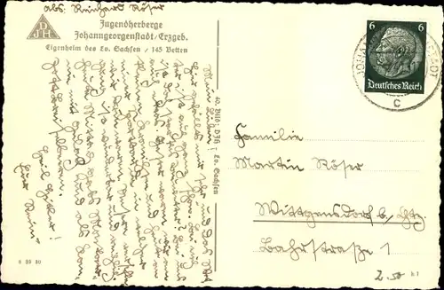 Ak Johanngeorgenstadt Erzgebirge, Jugendherberge