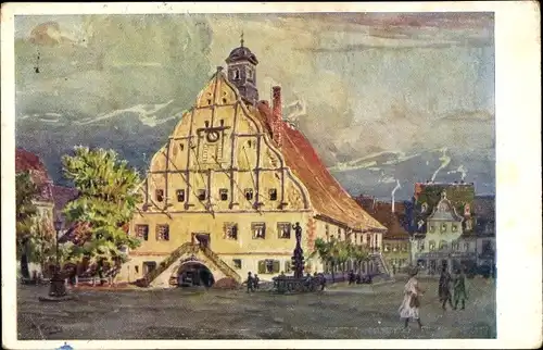 Künstler Ak Grimma in Sachsen, Rathaus, Abendstimmung