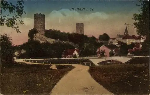 Ak Kohren Sahlis Frohburg in Sachsen, Teilansicht, Burg, Brücke