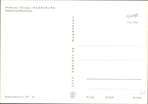 Ak Magdeburg an der Elbe, Pfeiffersche Stiftungen, Diakonissen-Mutterhaus