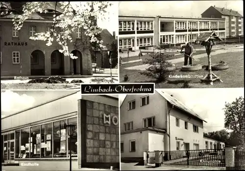 Ak Limbach Oberfrohna in Sachsen, Rathaus, Kinderkombination, Knaumühle, HO Kaufhalle