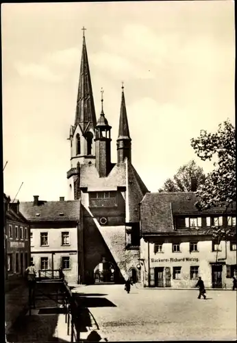 Ak Burgstädt in Sachsen, Stadtkirche und Seigerturm, Bäckerei Richard Wetzig