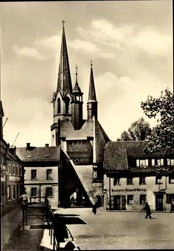 Ak Burgstädt in Sachsen, Stadtkirche und Seigerturm, Bäckerei Richard Wetzig