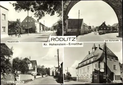 Ak Rödlitz Lichtenstein in Sachsen, Rathaus, ober und untere Dorfstraße, Hauptstraße