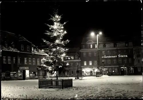 Ak Penig in Sachsen, Markt im Schnee, Goldener Stern