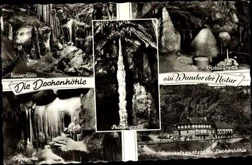 Ak Grüne Iserlohn im Märkischen Kreis, Dechenhöhle, Kaiserhalle, Kristallgrotte, Bahnhofsgaststätte