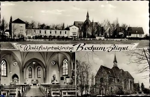 Ak Stiepel Bochum im Ruhrgebiet, Wallfahrtskirche, Innen-und Außenansicht