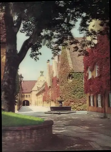 3 D Ak Augsburg in Schwaben, Fuggerei, Brunnen