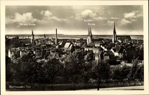 Ak Mühlhausen Thüringen, Blick zur Stadt, Nicolai-Kirche, Jacobi-Kirche, Marien-Kirche