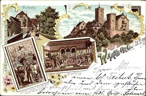 Litho Lutherstadt Eisenach in Thüringen, Wartburg, Sängerkrieg, Burghof