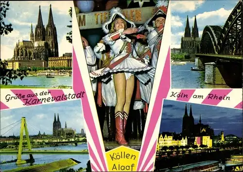 Ak Köln am Rhein, Dom, Hohenzollernbrücke, Mariechen der Prinzengarde, Severinsbrücke