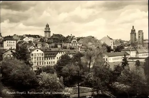 Ak Plauen Vogtland, Rathausturm, Johanniskirche