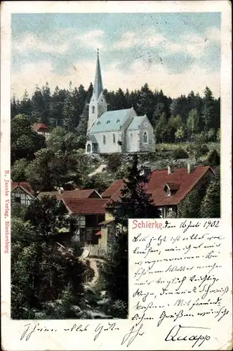 Ak Schierke Wernigerode am Harz, Ortsansicht, Kirche