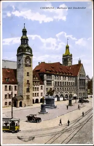 Ak Chemnitz in Sachsen, Rathaus, Denkmäler