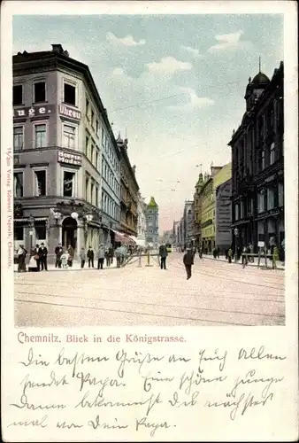 Ak Chemnitz Sachsen, Blick in die Königstraße, Geschäft