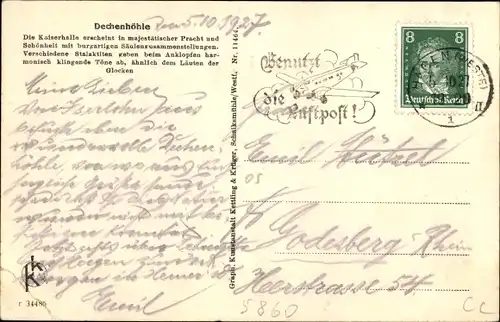 Ak Iserlohn, Kaiserhalle, Dechenhöhle, Innenansicht, Stalagmit