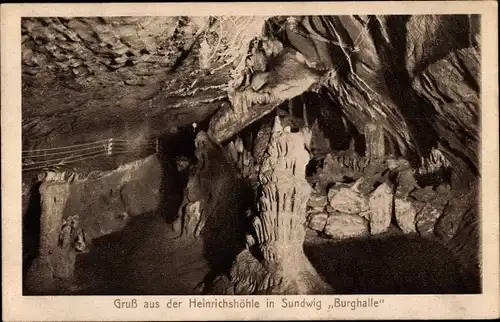 Ak Sundwig Hemer in Nordrhein Westfalen, Heinrichshöhle, Burghalle, Innenansicht