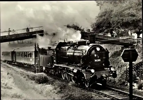 Ak Oelsnitz im Erzgebirge, Dampflokomotive 38 205, 100 Jahre Eisenbahn Stollberg St. Egidien, 1979