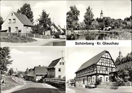 Ak Schönberg Kreis Glauchau Sachsen, Kirche, Dorfansichten, Fachwerkhaus
