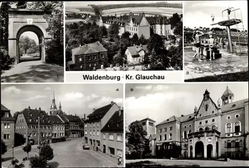 Ak Waldenburg in Sachsen, Grünefelder Park, Pädagogische Schule, Freibad, Markt, Klinik
