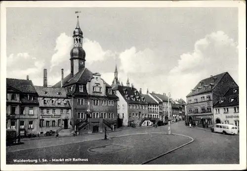 Ak Waldenburg in Sachsen, Markt mit Rathaus