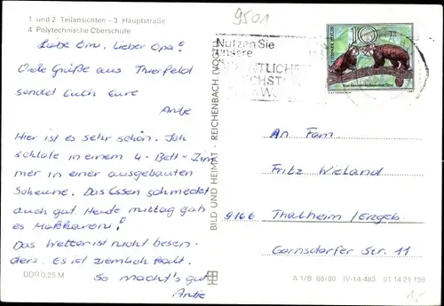Ak Thierfeld Hartenstein im Erzgebirge Sachsen, Teilansicht, Hauptstraße, Polytechnische Oberschule
