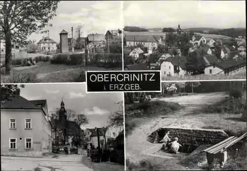 Ak Obercrinitz Crinitzberg in Sachsen, Oberer Ortsteil, Ortsmitte, Blick zur Kirche, Heilquelle