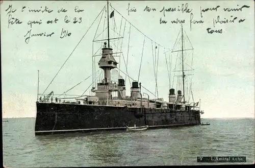 Ak Französisches Kriegsschiff, Amiral Aube, Croiseur Cuirasse
