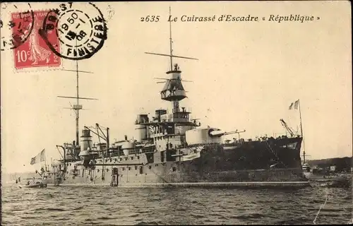 Ak Französisches Kriegsschiff, Republique, Cuirasse d'Escadre
