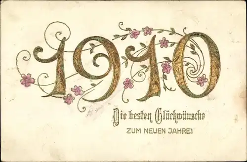 Präge Ak Glückwunsch Neujahr 1910, Blumen