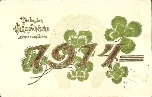 Präge Ak Glückwunsch Neujahr 1914, Glücksklee