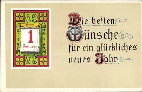Ak Glückwunsch Neujahr, Kalender, Glücksklee